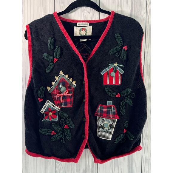 Vintage Christopher & Banks Hand Embroidered Holiday Sweater Vest Womens Large - Picture 1 of 7